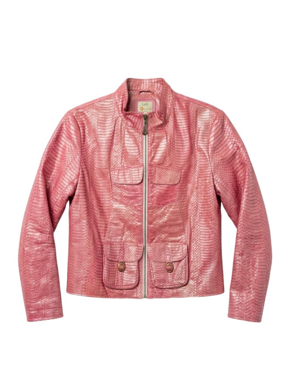 Biern Pearlescent Pink Python Leather Jacket Genuine Exotic Skin Moto Style